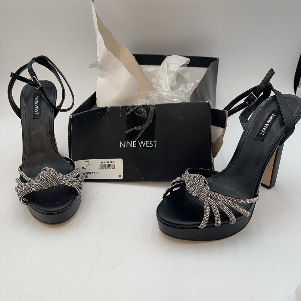 Nine West WOWZZ3 Shoes Womens Black Rhinestone Platform Dress Heels Size 8.5M